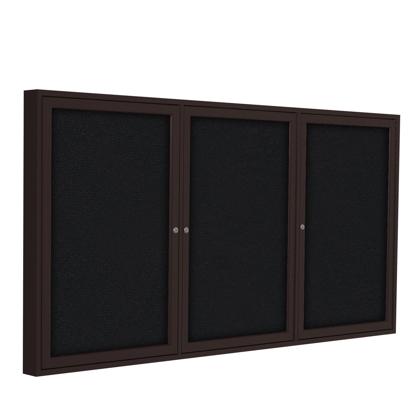 Ghent 3 Door Enclosed Fabric Bulletin Board, Bronze Aluminum Frame, 3'H x 6'W (GHE - PB33672F - XX) - SchoolOutlet