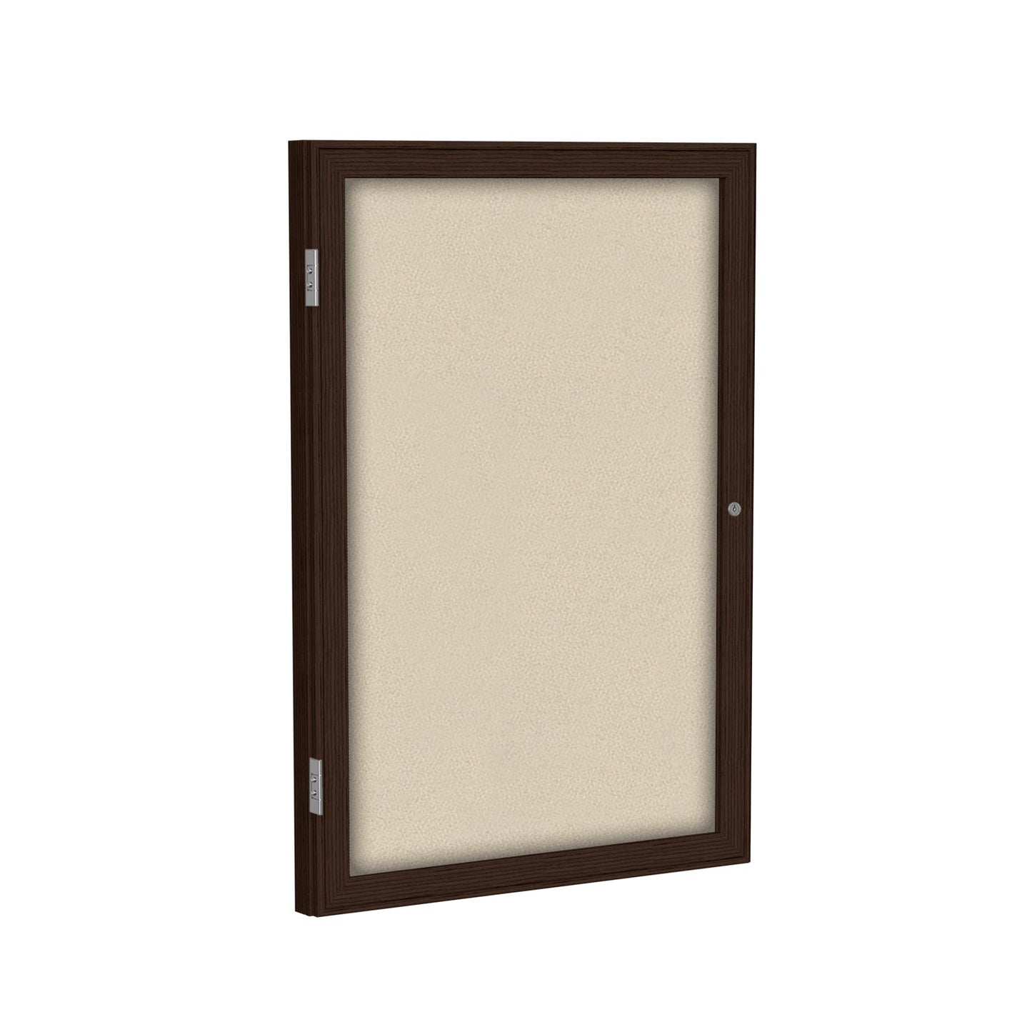 Ghent 1 Door Enclosed Fabric Bulletin Board, Walnut Wood Frame, 3'H x 2'W (GHE - PN13624F - XX) - SchoolOutlet