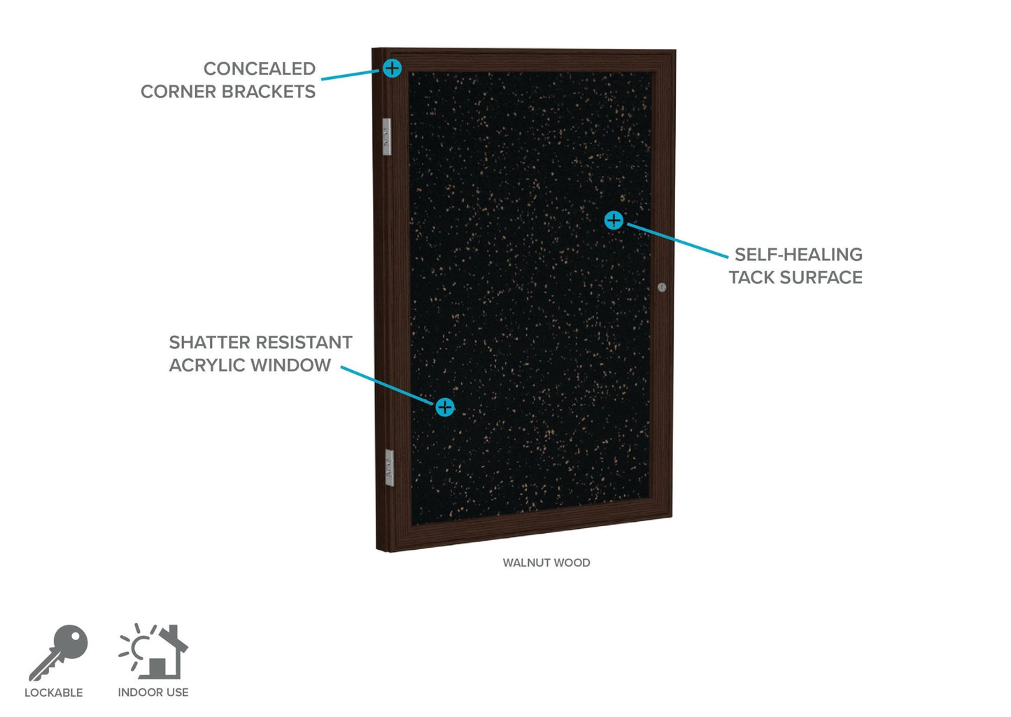 Ghent 1 Door Enclosed Recycled Rubber Bulletin Board, Walnut Wood Frame, 3'H x 2'W (GHE - PN13624TR - XX) - SchoolOutlet