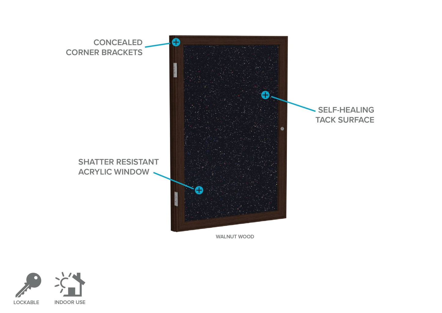 Ghent 1 Door Enclosed Recycled Rubber Bulletin Board, Walnut Wood Frame, 3'H x 2'W (GHE - PN13624TR - XX) - SchoolOutlet