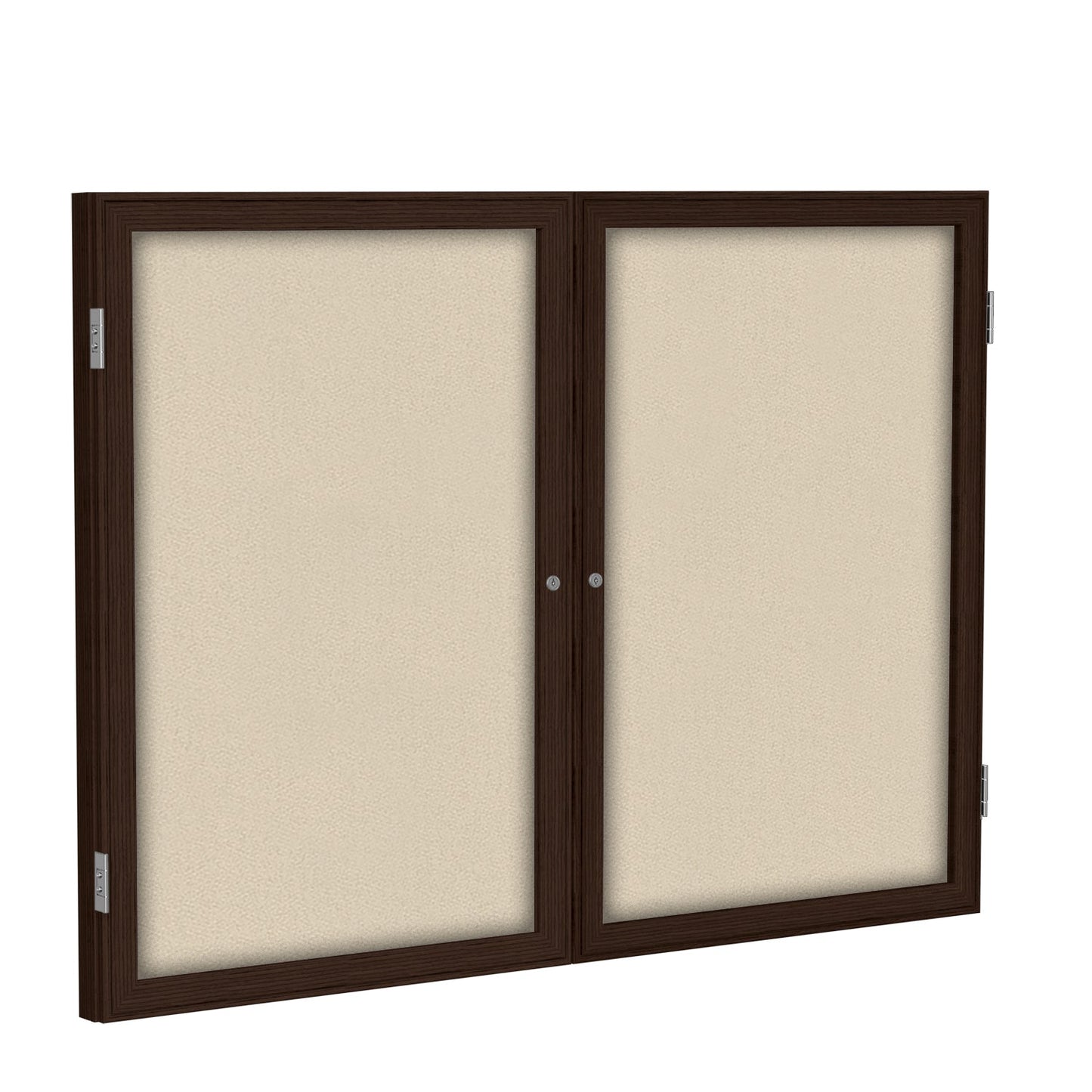 Ghent 2 Door Enclosed Fabric Bulletin Board, Walnut Wood Frame, 3'H x 4'W (GHE - PN23648F - XX) - SchoolOutlet