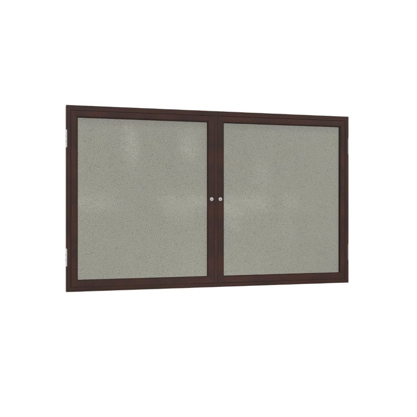 Ghent 2 Door Enclosed Fabric Bulletin Board, Walnut Wood Frame, 3'H x 4'W (GHE - PN23648F - XX) - SchoolOutlet