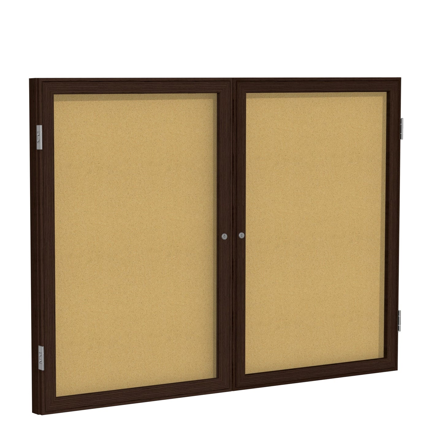 Ghent 2 Door Enclosed Natural Cork Bulletin Board, Walnut Wood Frame, 3'H x 4'W (GHE - PN23648K) - SchoolOutlet