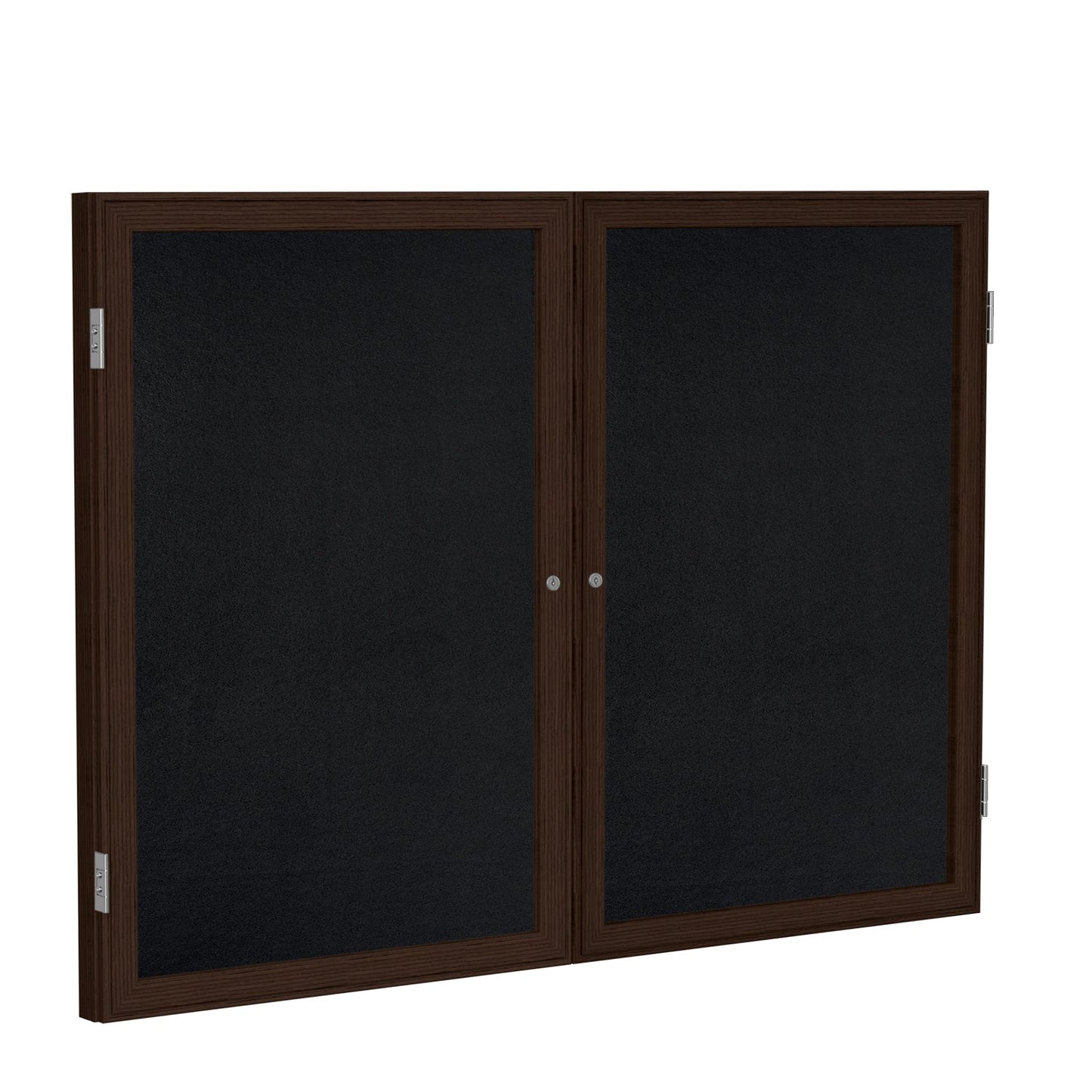Ghent 2 Door Enclosed Recycled Rubber Bulletin Board, Walnut Wood Frame, 3'H x 4'W (GHE - PN23648TR - XX) - SchoolOutlet