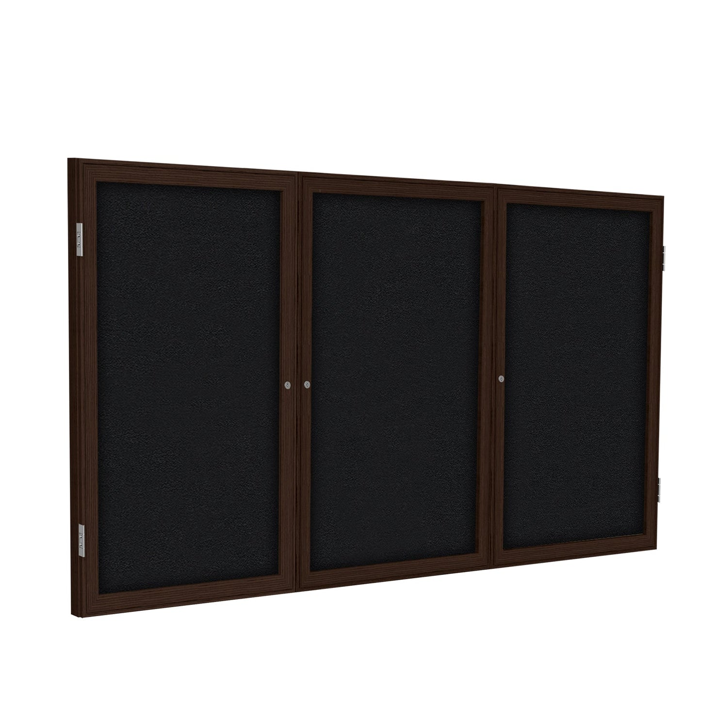 Ghent 3 Door Enclosed Fabric Bulletin Board, Walnut Wood Frame, 3'H x 6'W (GHE - PN33672F - XX) - SchoolOutlet