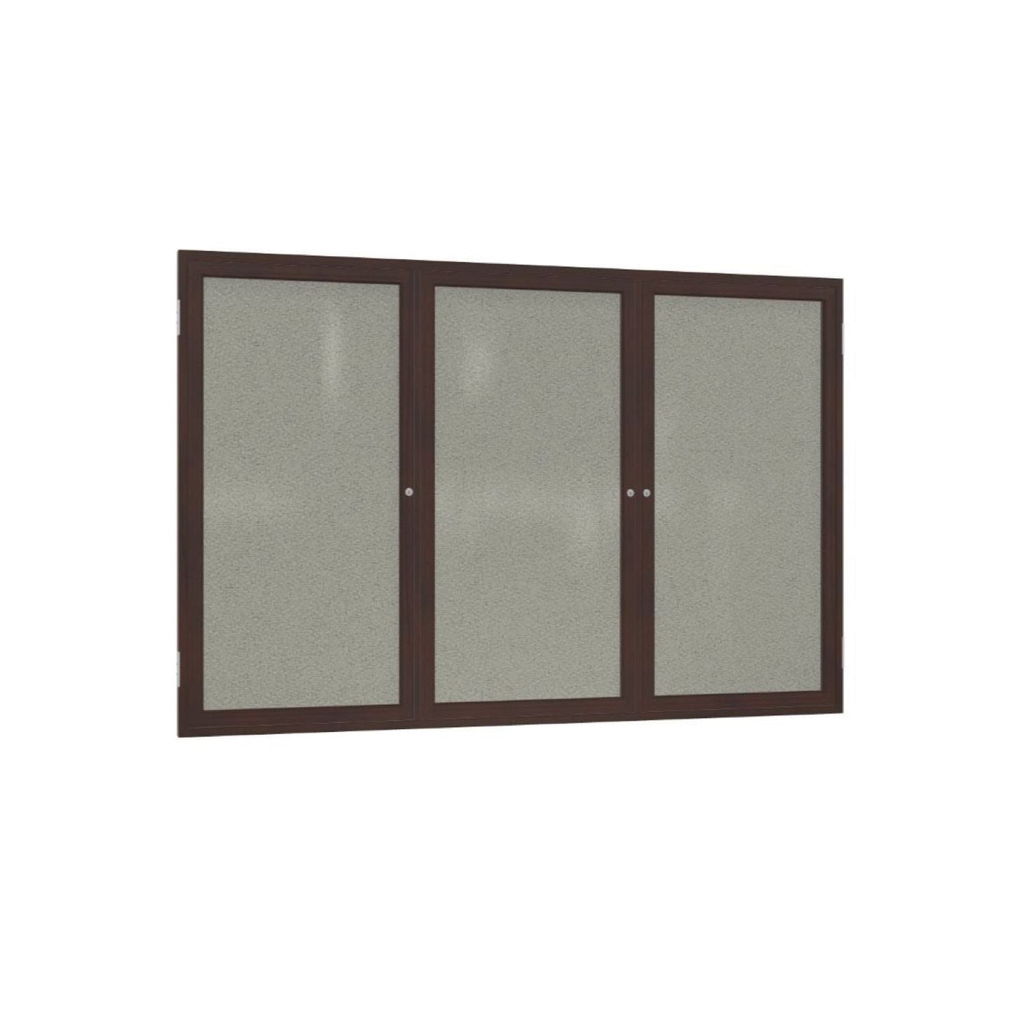 Ghent 3 Door Enclosed Fabric Bulletin Board, Walnut Wood Frame, 3'H x 6'W (GHE - PN33672F - XX) - SchoolOutlet