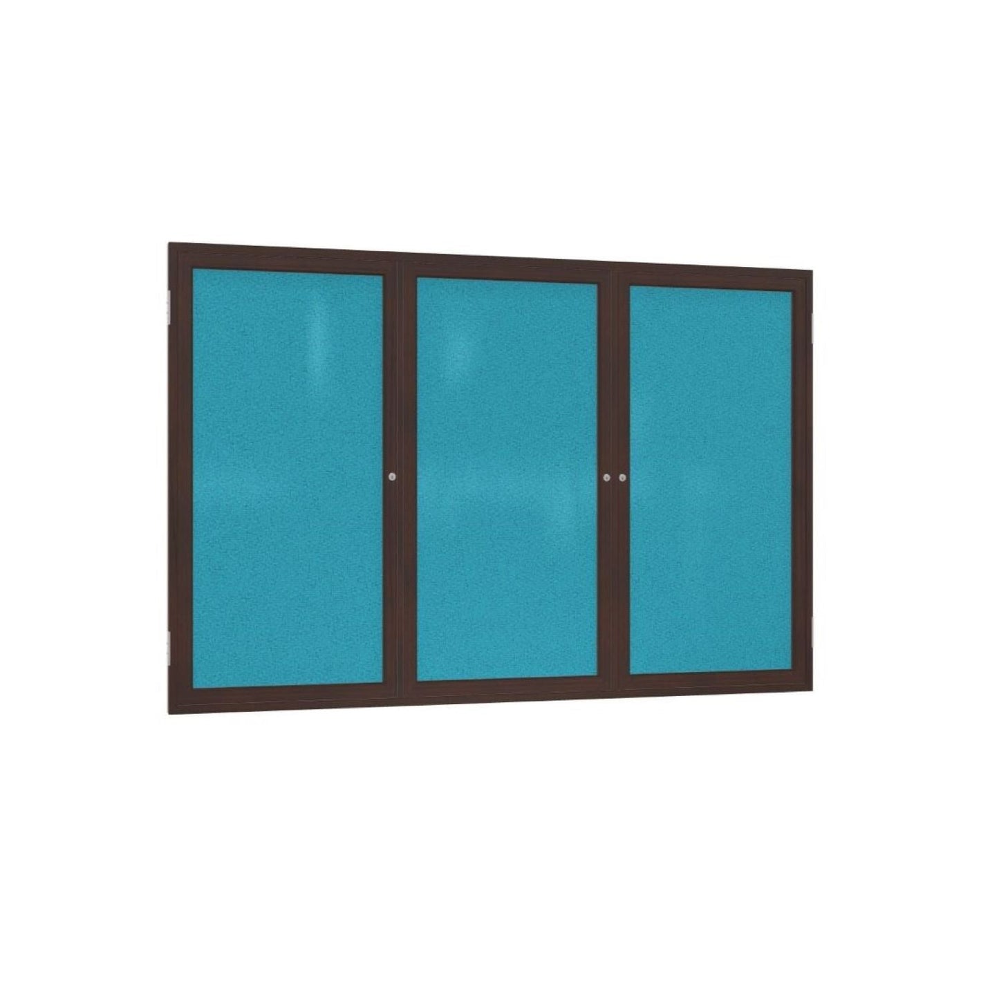 Ghent 3 Door Enclosed Fabric Bulletin Board, Walnut Wood Frame, 3'H x 6'W (GHE - PN33672F - XX) - SchoolOutlet