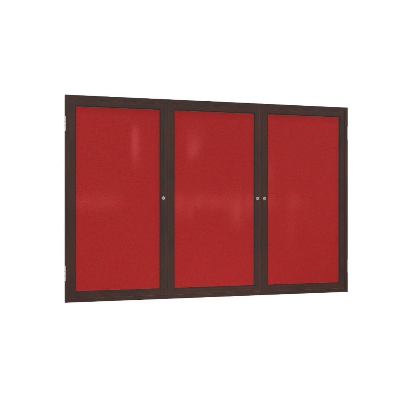 Ghent 3 Door Enclosed Fabric Bulletin Board, Walnut Wood Frame, 3'H x 6'W (GHE - PN33672F - XX) - SchoolOutlet