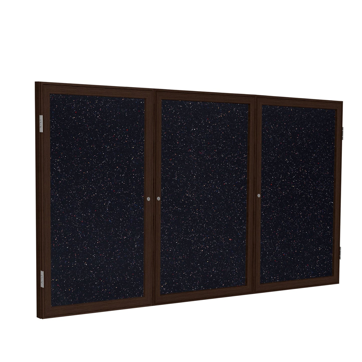 Ghent 3 Door Enclosed Recycled Rubber Bulletin Board, Walnut Wood Frame, 3'H x 6'W (GHE - PN33672TR - XX) - SchoolOutlet