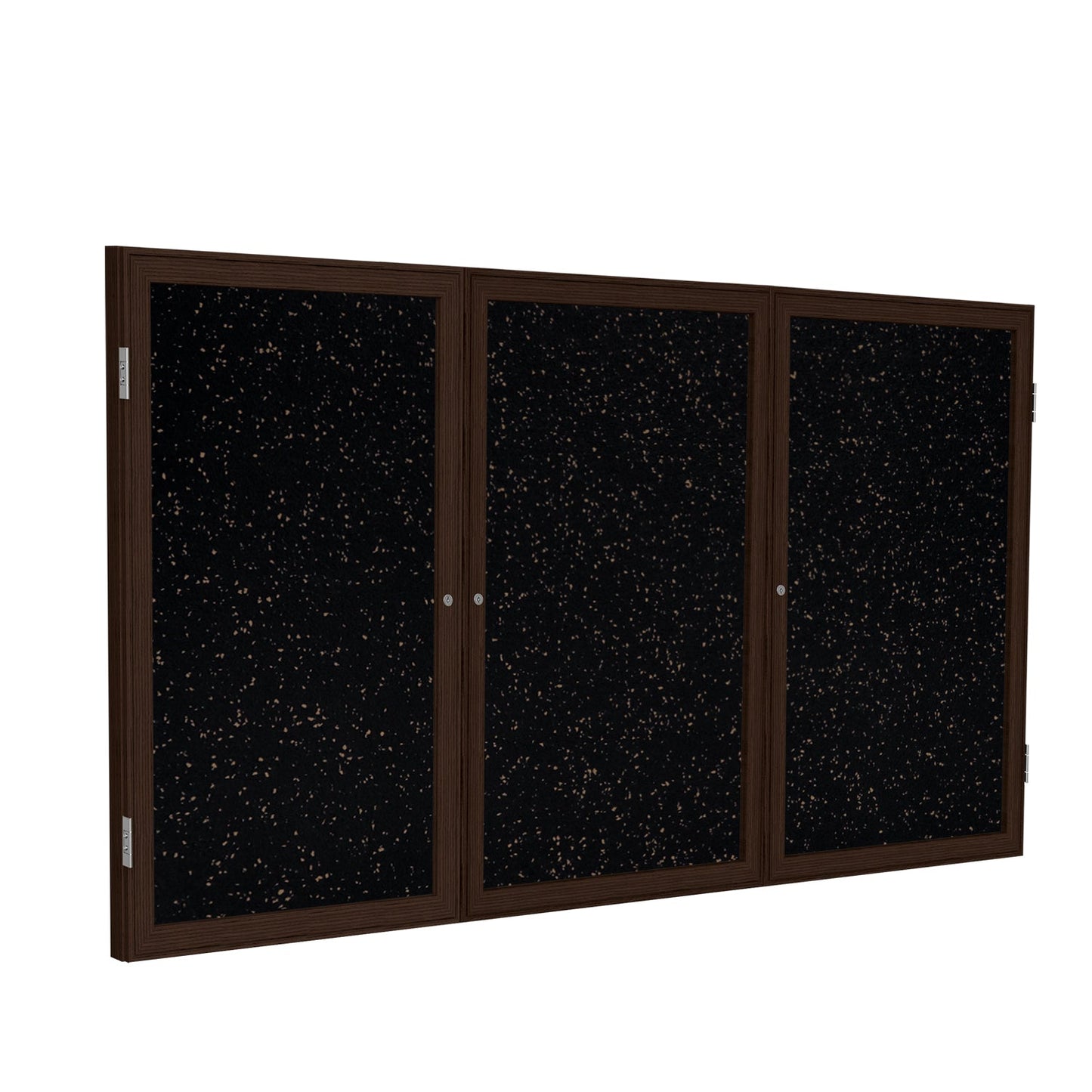 Ghent 3 Door Enclosed Recycled Rubber Bulletin Board, Walnut Wood Frame, 3'H x 6'W (GHE - PN33672TR - XX) - SchoolOutlet