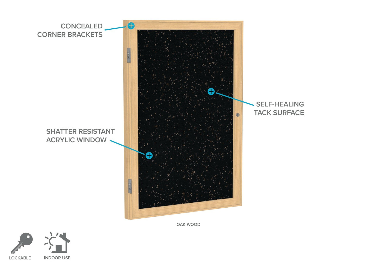 Ghent 1 Door Enclosed Recycled Rubber Bulletin Board, Oak Wood Frame, 3'H x 2'W (GHE - PW13624TR - XX) - SchoolOutlet