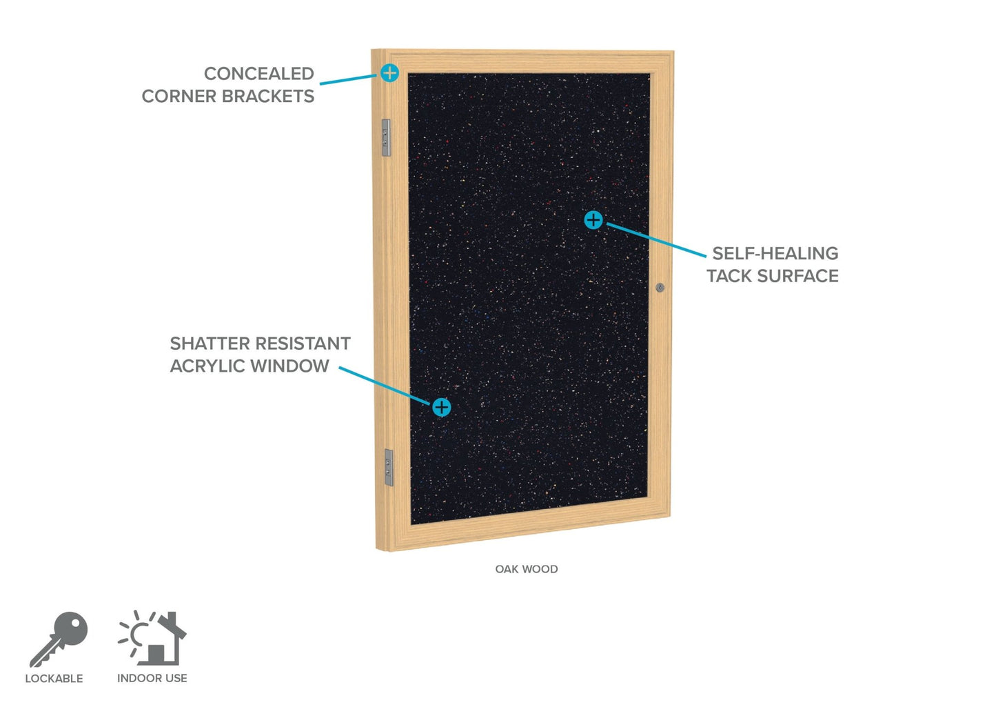 Ghent 1 Door Enclosed Recycled Rubber Bulletin Board, Oak Wood Frame, 3'H x 2'W (GHE - PW13624TR - XX) - SchoolOutlet
