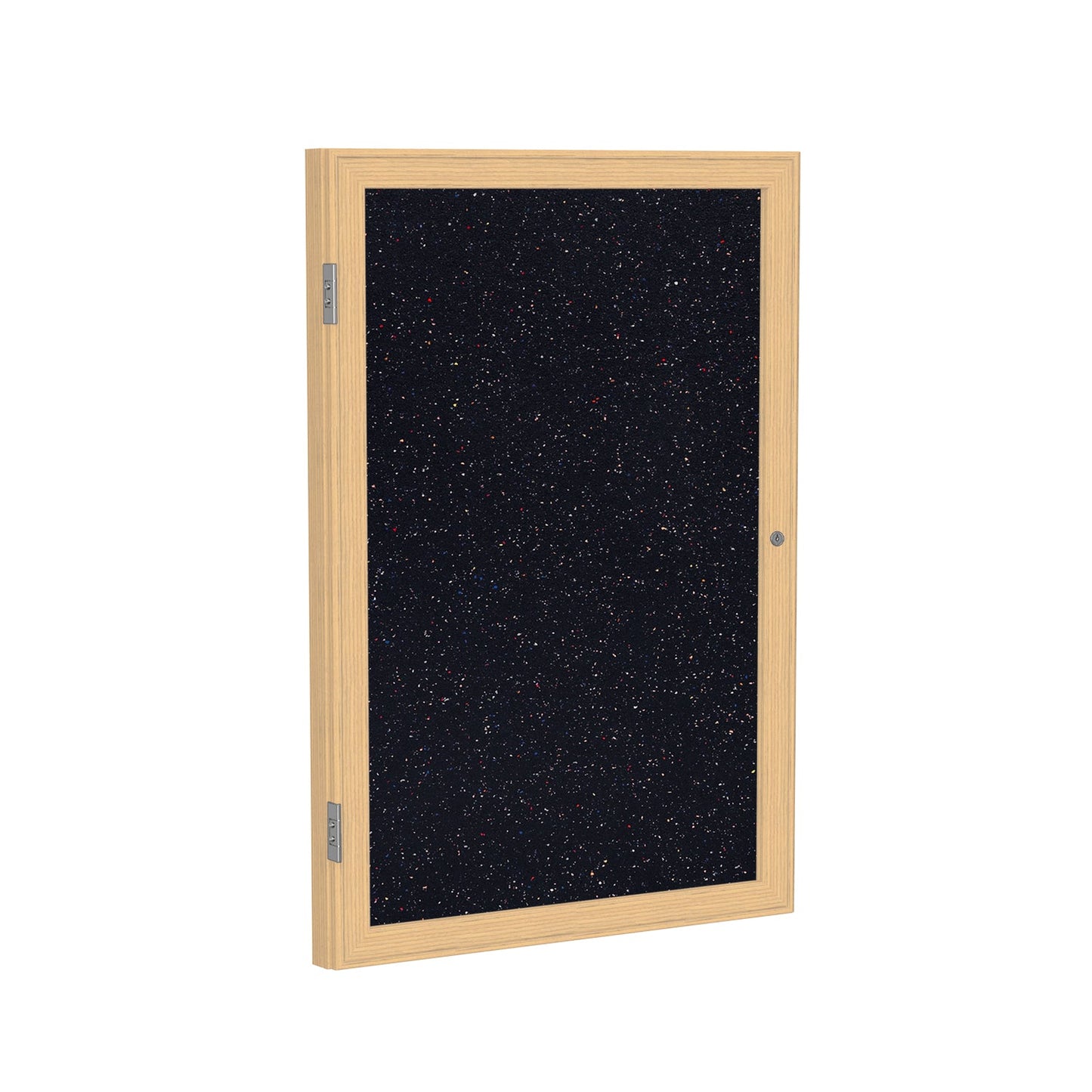 Ghent 1 Door Enclosed Recycled Rubber Bulletin Board, Oak Wood Frame, 3'H x 2'W (GHE - PW13624TR - XX) - SchoolOutlet