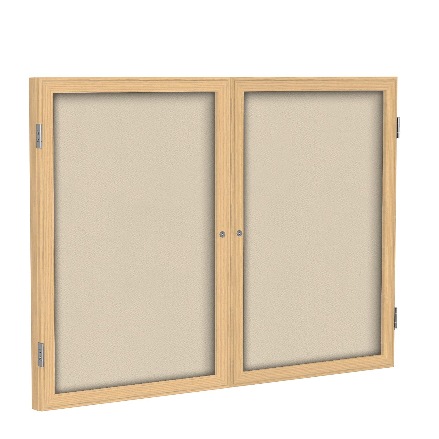 Ghent 2 Door Enclosed Fabric Bulletin Board, Oak Wood Frame, 3'H x 4'W (GHE - PW23648F - XX) - SchoolOutlet