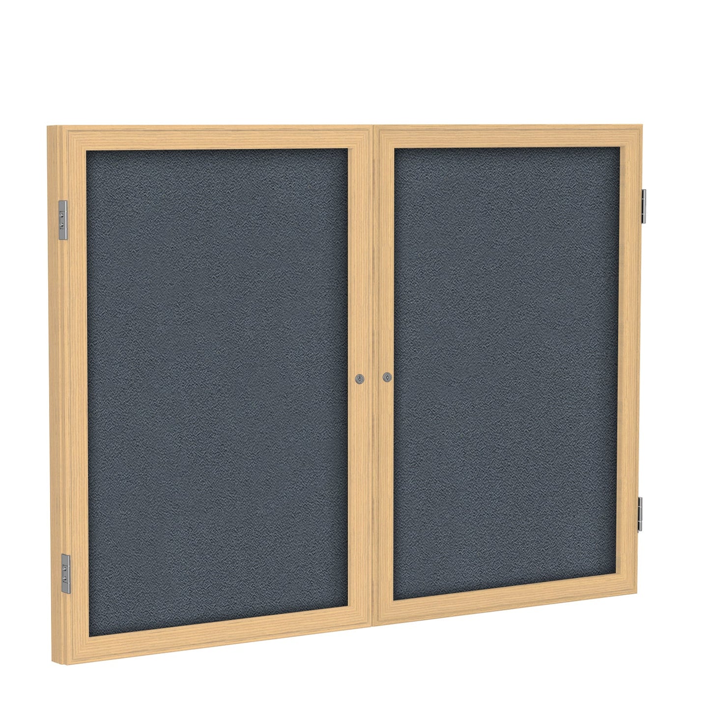 Ghent 2 Door Enclosed Fabric Bulletin Board, Oak Wood Frame, 3'H x 4'W (GHE - PW23648F - XX) - SchoolOutlet
