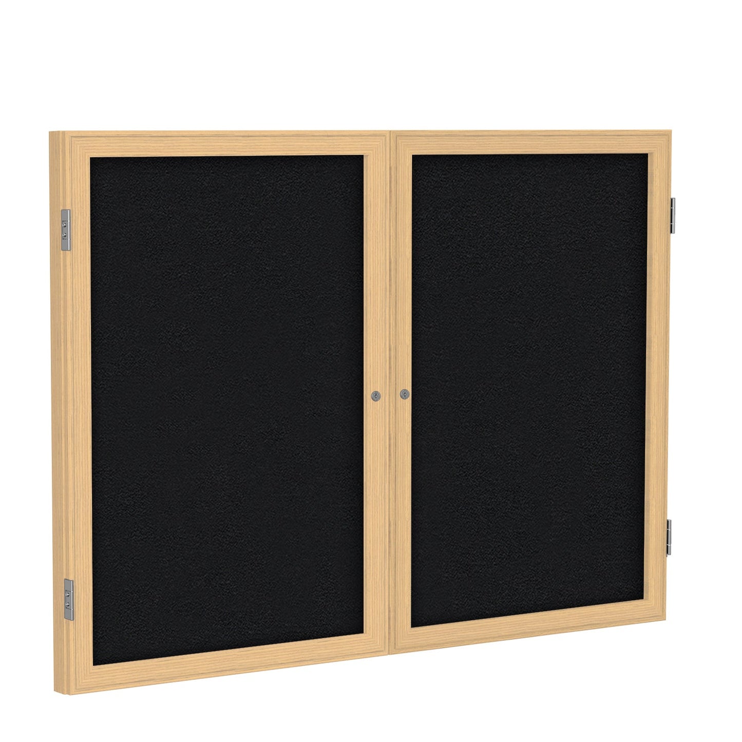Ghent 2 Door Enclosed Fabric Bulletin Board, Oak Wood Frame, 3'H x 4'W (GHE - PW23648F - XX) - SchoolOutlet