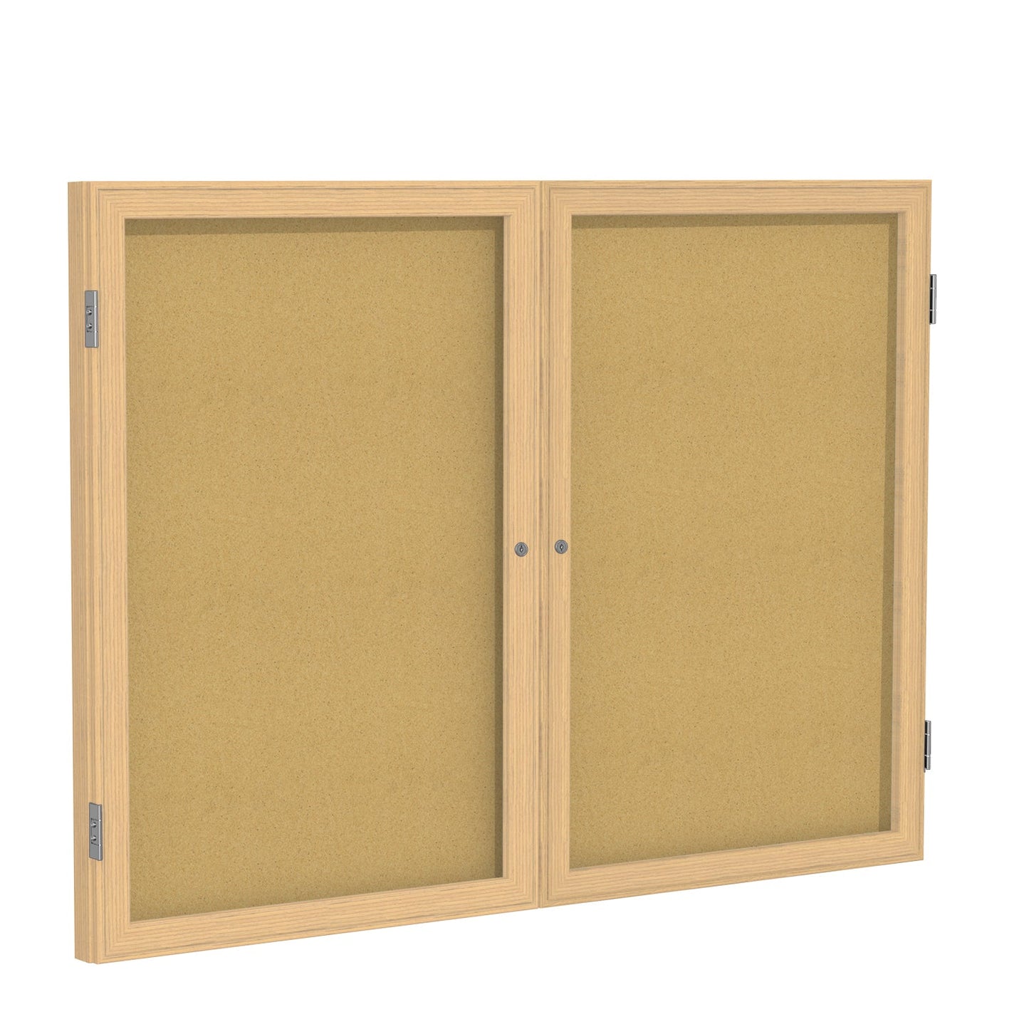 Ghent 2 Door Enclosed Natural Cork Bulletin Board, Oak Wood Frame, 3'H x 4'W (GHE - PW23648K) - SchoolOutlet