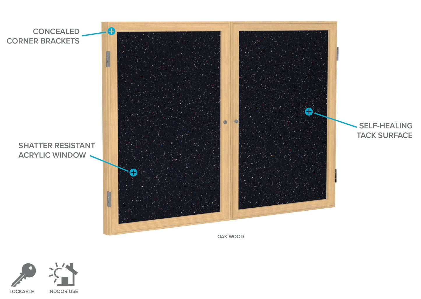 Ghent 2 Door Enclosed Recycled Rubber Bulletin Board, Oak Wood Frame, 3'H x 4'W (GHE - PW23648TR - XX) - SchoolOutlet
