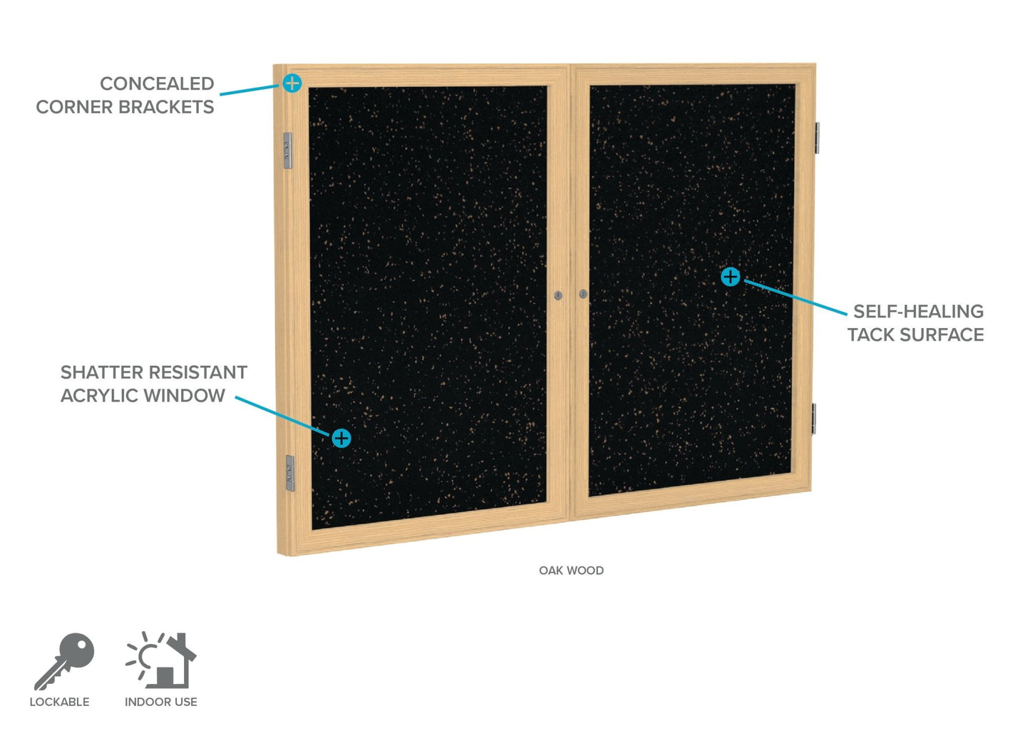Ghent 2 Door Enclosed Recycled Rubber Bulletin Board, Oak Wood Frame, 3'H x 4'W (GHE - PW23648TR - XX) - SchoolOutlet