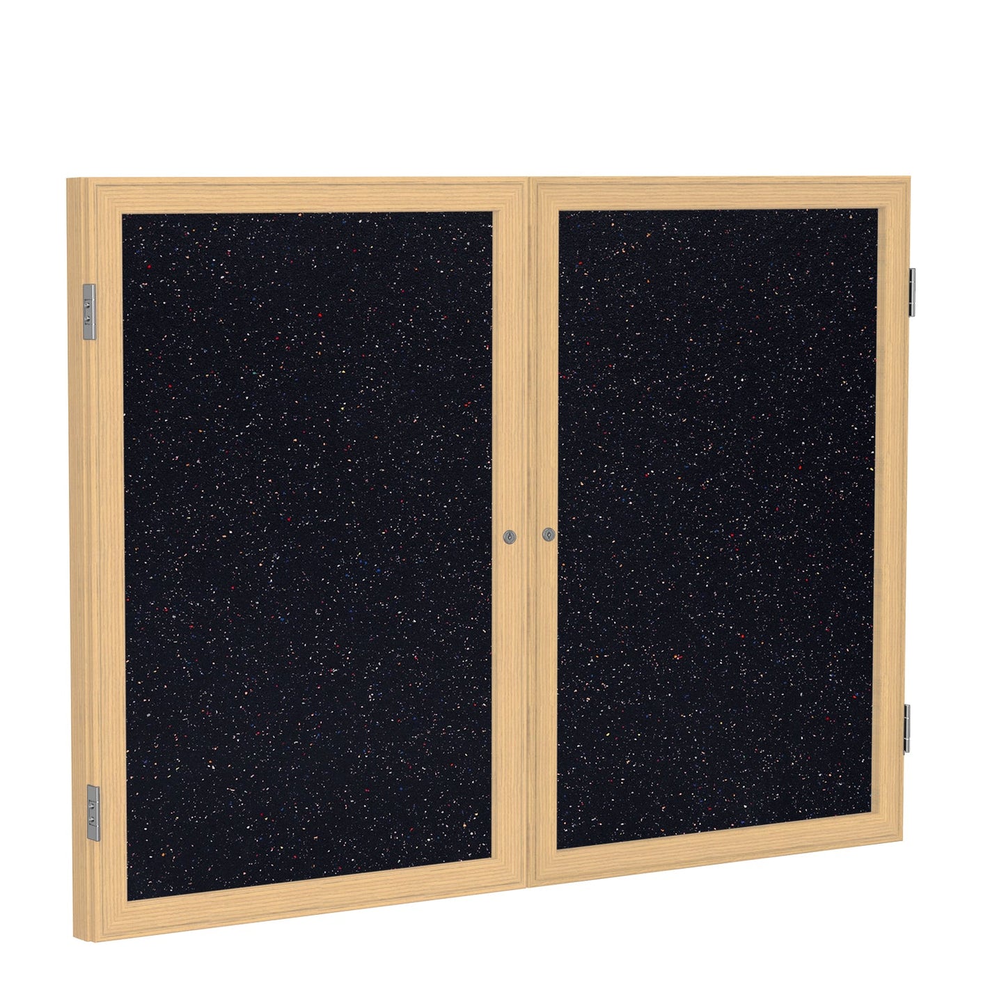 Ghent 2 Door Enclosed Recycled Rubber Bulletin Board, Oak Wood Frame, 3'H x 4'W (GHE - PW23648TR - XX) - SchoolOutlet