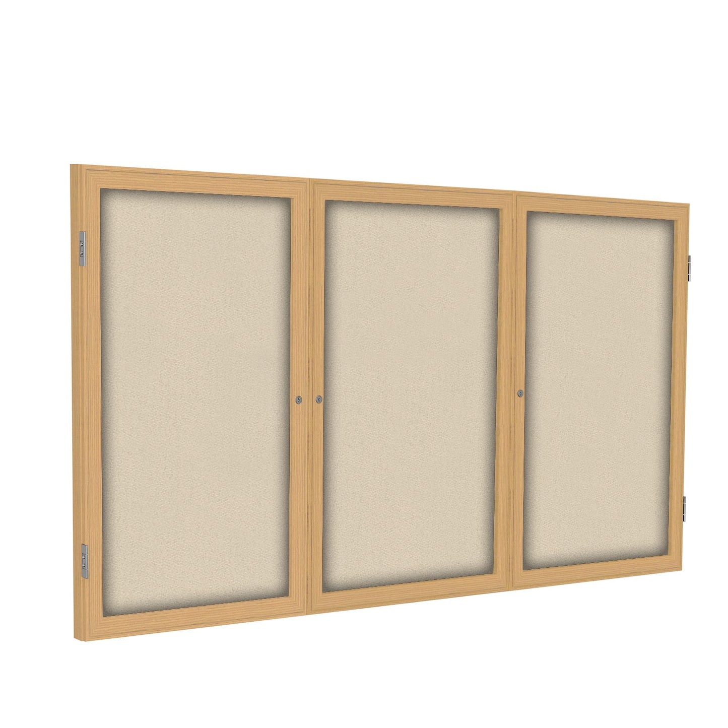 Ghent 3 Door Enclosed Fabric Bulletin Board, Oak Wood Frame, 3'H x 6'W (GHE - PW33672F - XX) - SchoolOutlet