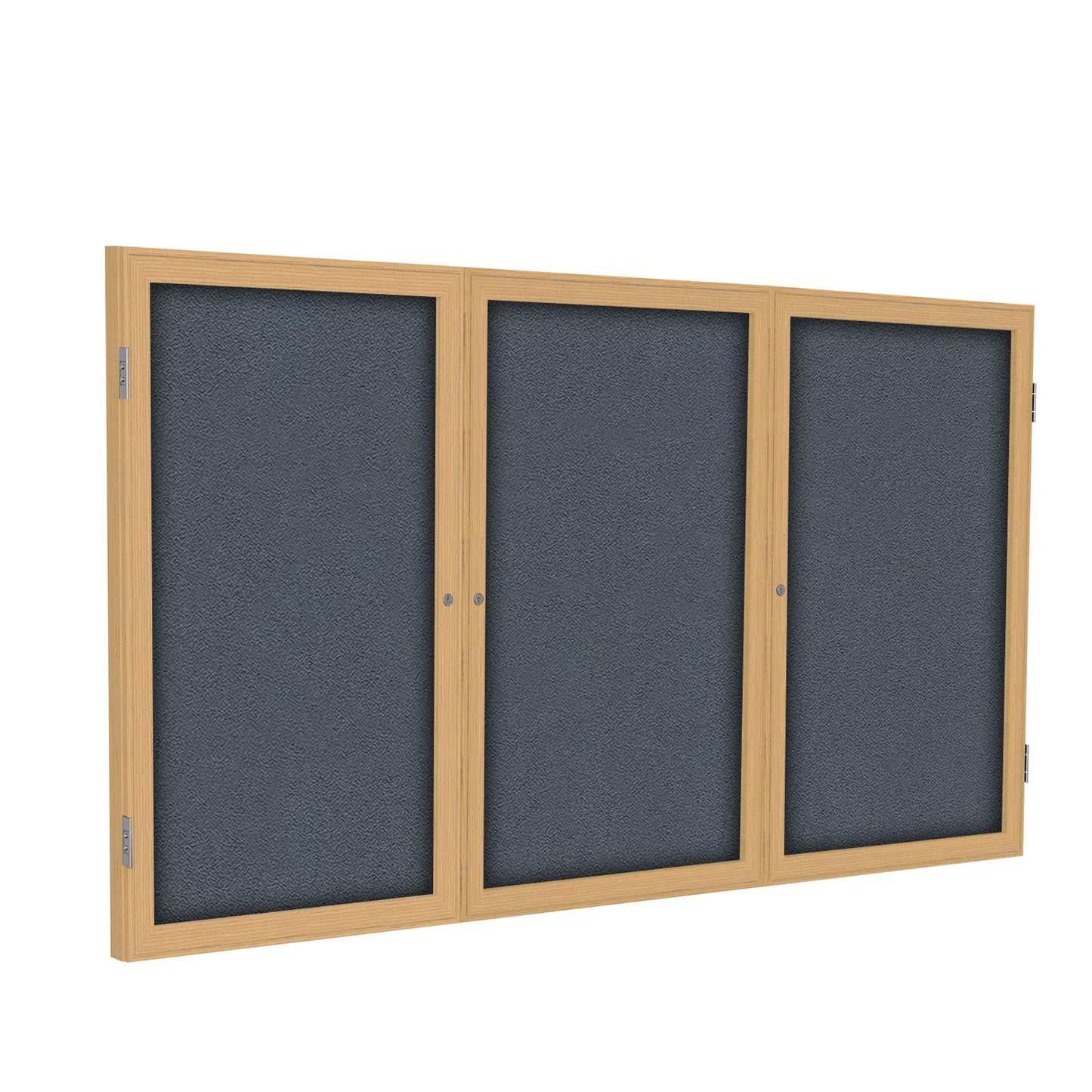 Ghent 3 Door Enclosed Fabric Bulletin Board, Oak Wood Frame, 3'H x 6'W (GHE - PW33672F - XX) - SchoolOutlet