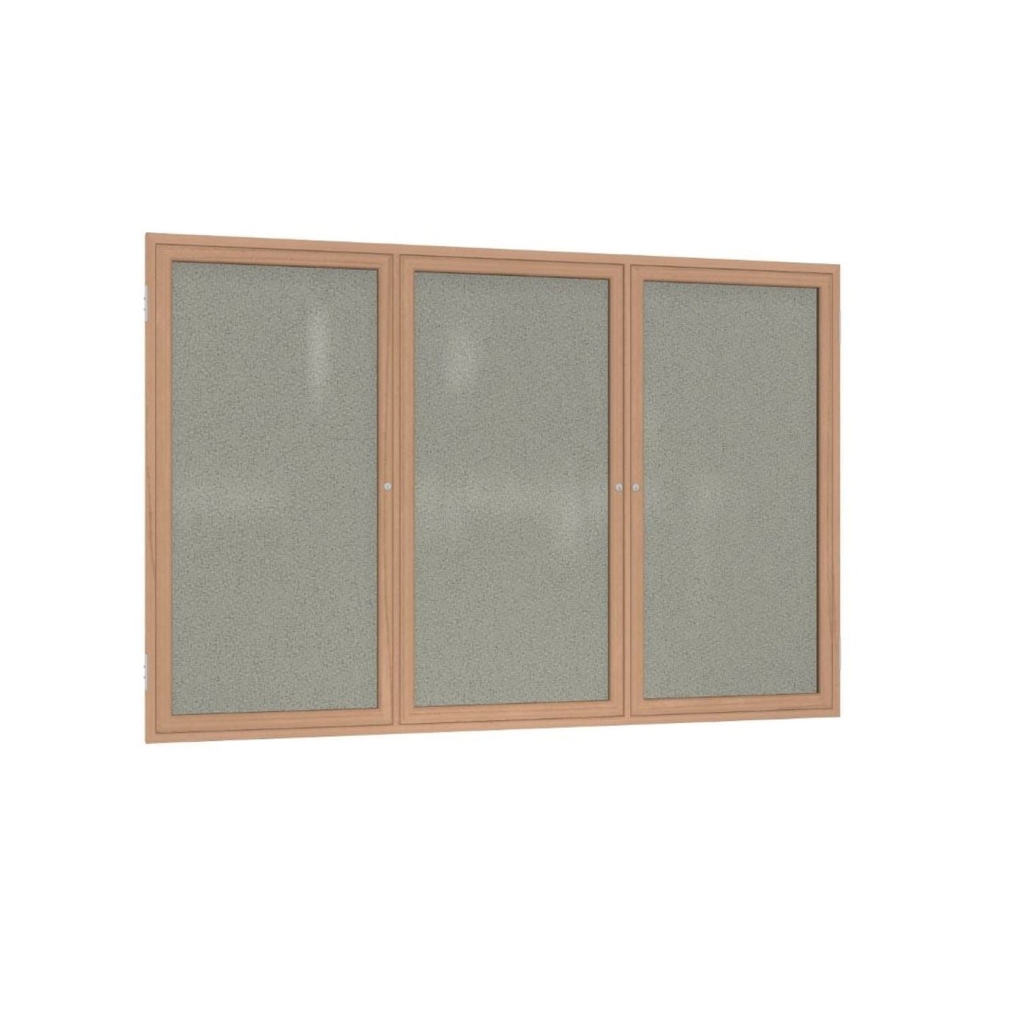 Ghent 3 Door Enclosed Fabric Bulletin Board, Oak Wood Frame, 3'H x 6'W (GHE - PW33672F - XX) - SchoolOutlet