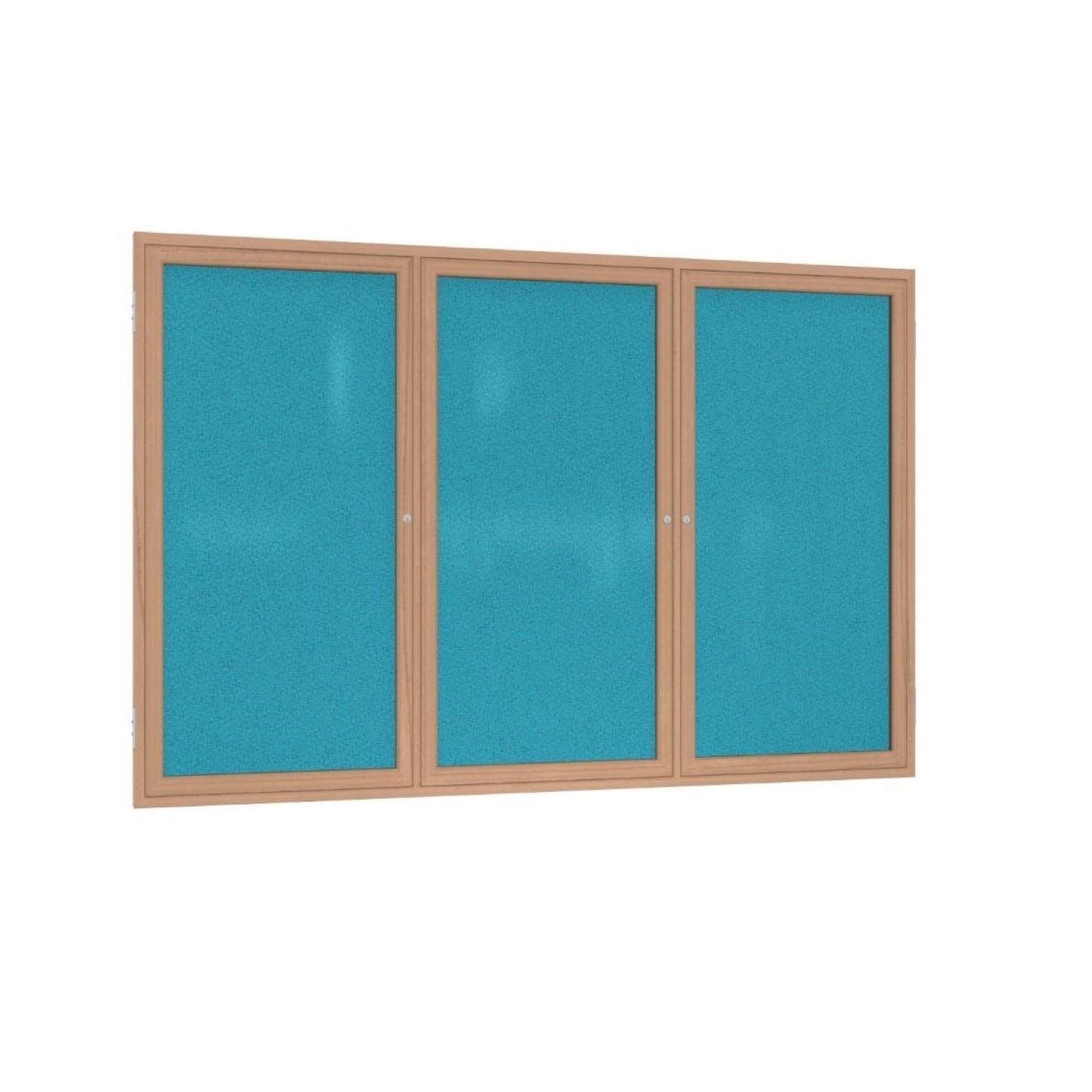 Ghent 3 Door Enclosed Fabric Bulletin Board, Oak Wood Frame, 3'H x 6'W (GHE - PW33672F - XX) - SchoolOutlet