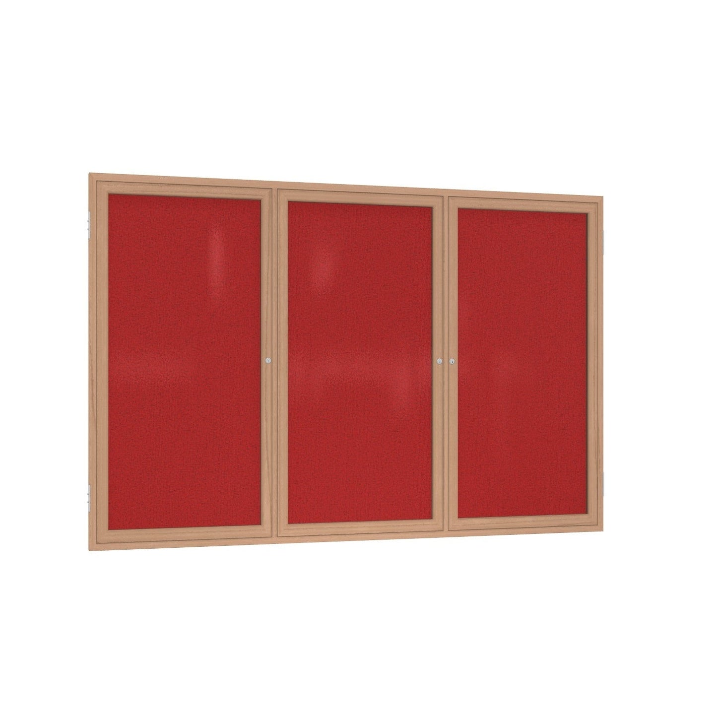 Ghent 3 Door Enclosed Fabric Bulletin Board, Oak Wood Frame, 3'H x 6'W (GHE - PW33672F - XX) - SchoolOutlet