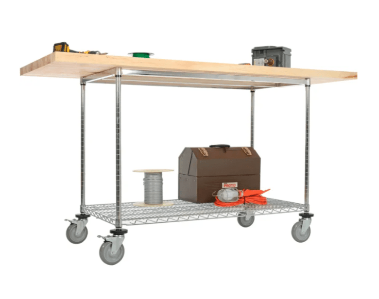 Global Industrial Chrome Wire Mobile Workbench, 72"W x 30"D, Maple Butcher Block Square Edge (GLB - 252324) - SchoolOutlet