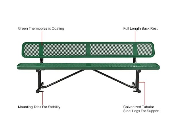 Global Industrial 8' Outdoor Steel Picnic Bench w/ Backrest Perforated Metal (GLB - 262077) - SchoolOutlet