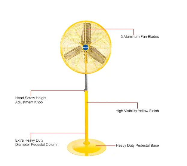 Global Industrial 30" Deluxe Oscillating Pedestal Fan, 3 Speed, 10000 CFM, 320W, 1/2HP, Yellow (GLB - 652299Y) - SchoolOutlet