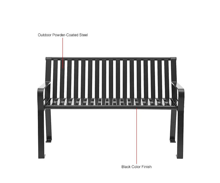 Global Industrial 4' Outdoor Bench with Back, Vertical Steel Slat (GLB - 694853) - SchoolOutlet
