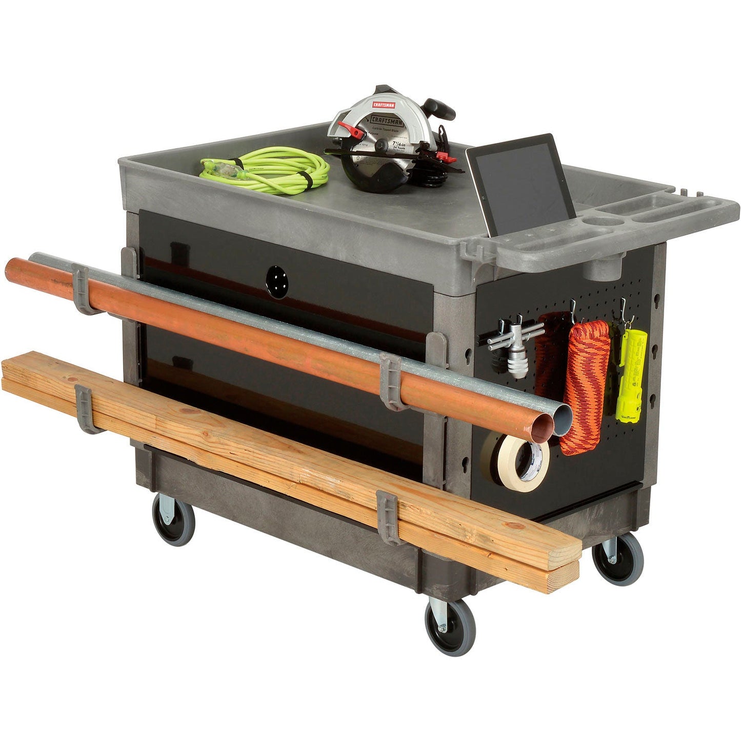 Global Industrial Utility Cart w/2 Tray Shelves & 5" Casters, 44"L x 25 - 1/2"W x 32 - 1/2"H (GLB - 800305) - SchoolOutlet