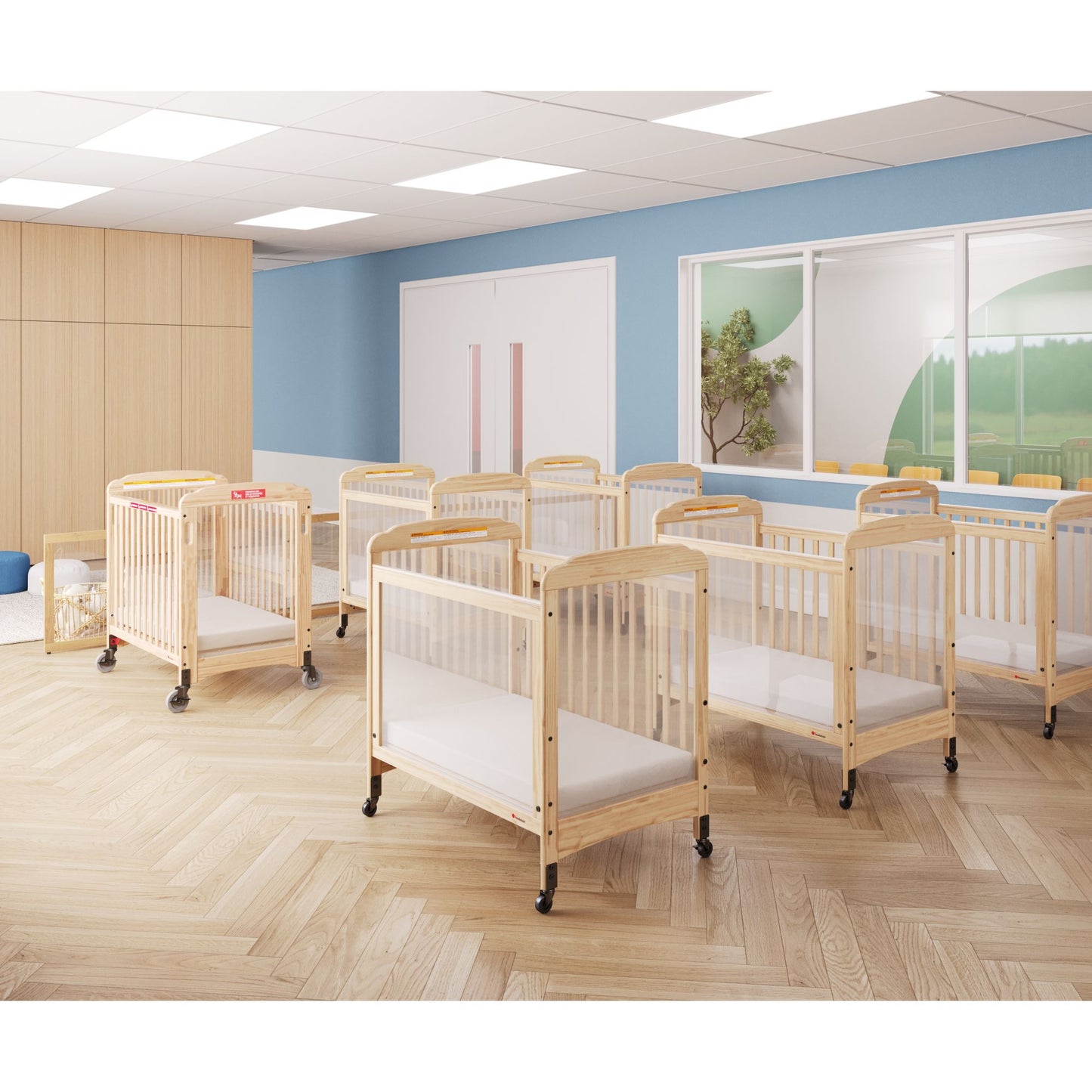 Foundations - Next Gen Serenity SafeReach Side Gate Compact Crib - Clearview (Both Ends) Natural (FOU-2538040)