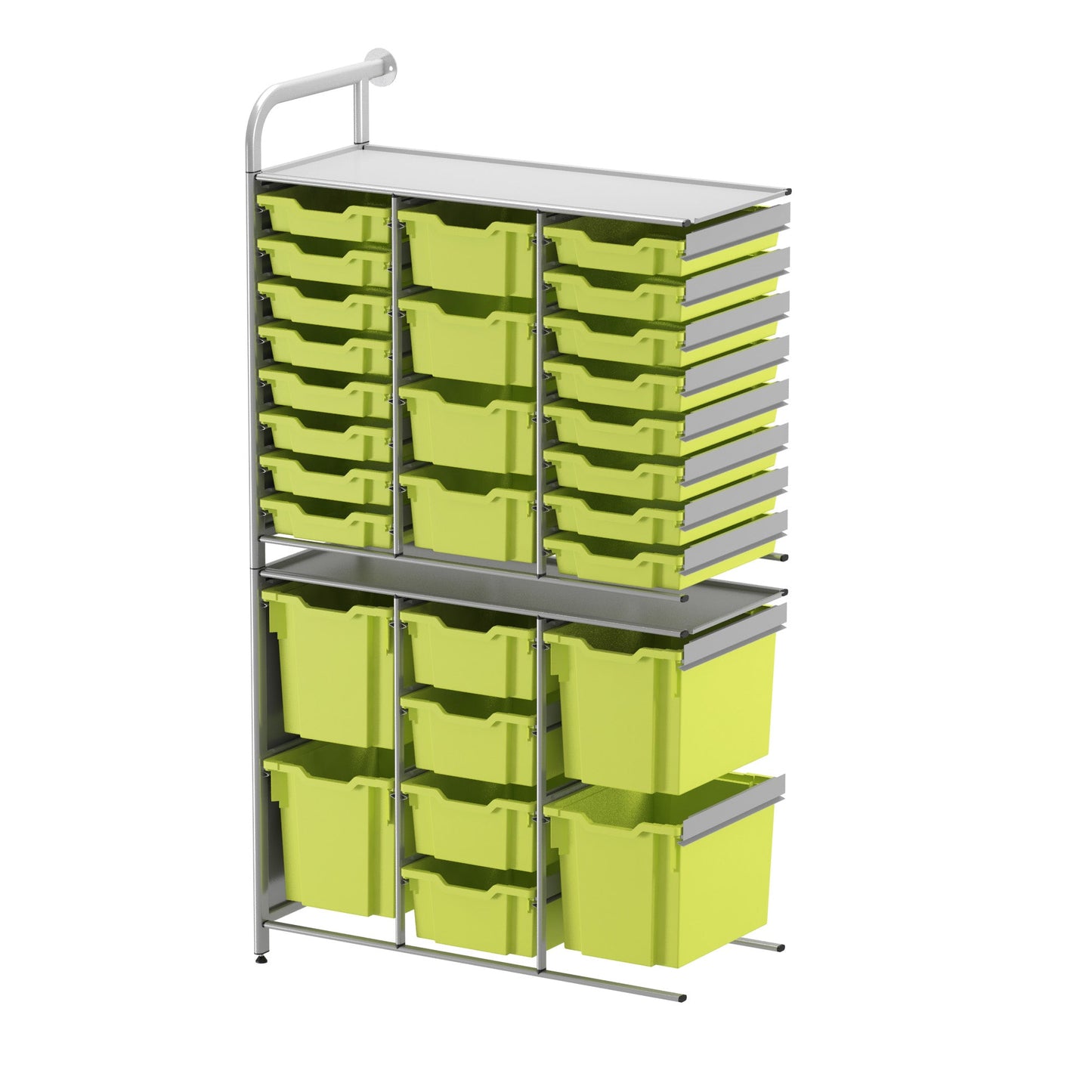 Gratnells Callero Tall Flexi Store Adder Unit in Silver with 16 Shallow, 8 Deep, and 4 Jumbo Trays (GRA - CADD252144) - SchoolOutlet