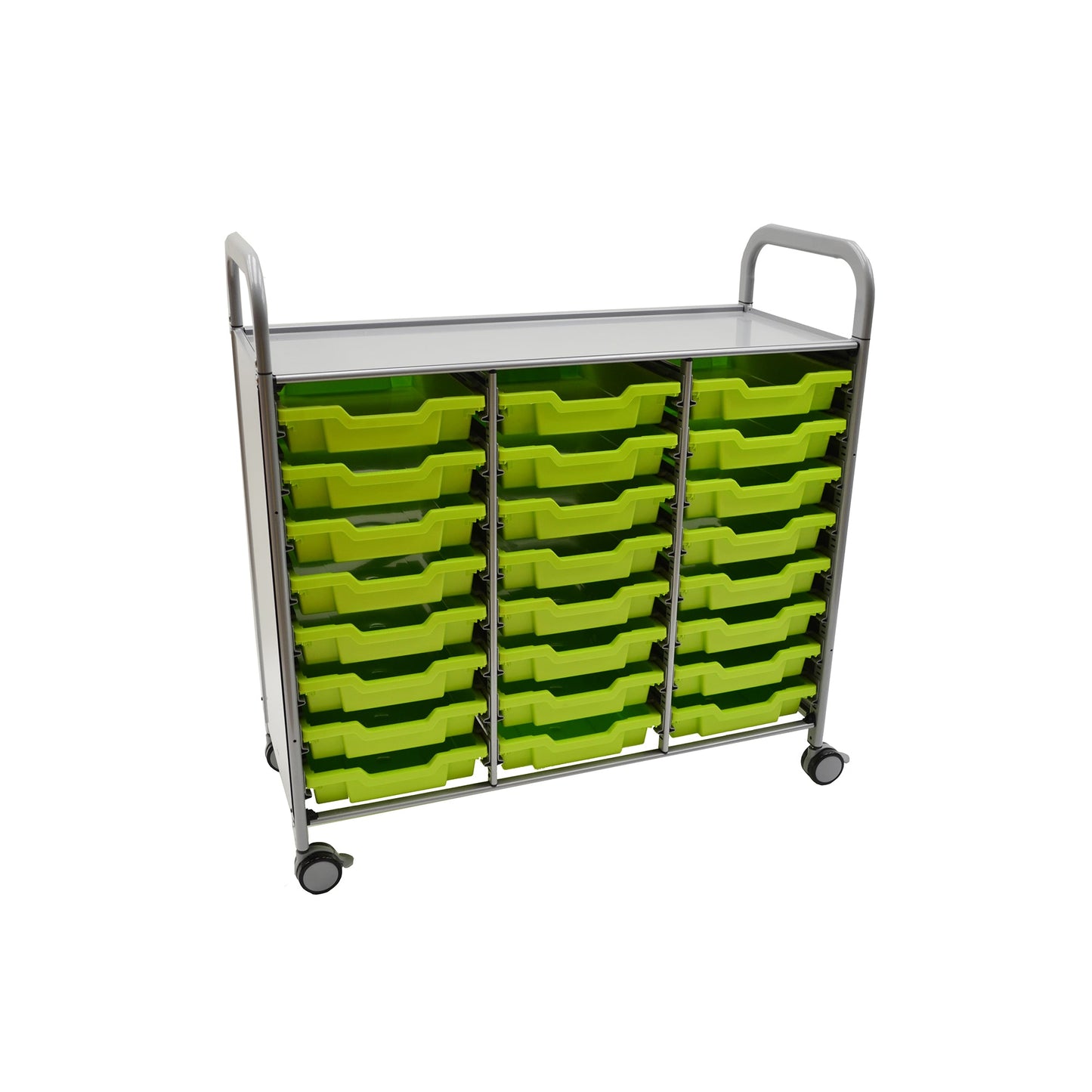 Gratnells Callero Triple Cart in Silver w/ 24 Shallow F1 Trays (GRA - SSET0344) - SchoolOutlet