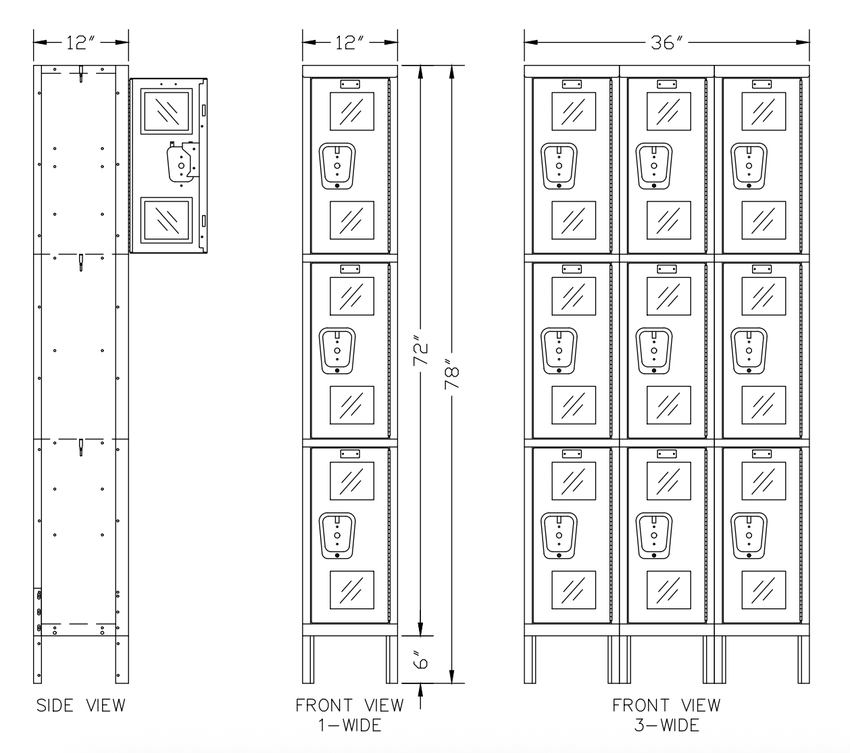 Hallowell Safety View Triple - Tier 3 - Wide Lockers 36"W x 12"D x 78"H (HAL - USV3228 - 3PT) - SchoolOutlet