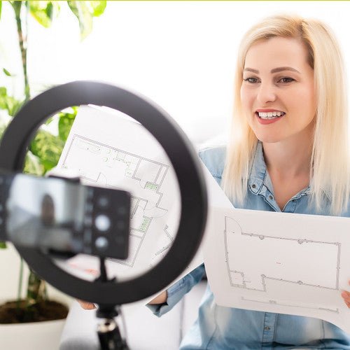 HamiltonBuhl Content Creators Set - Ring Light with Dual Smartphone Holders (HML - BLITE - MIC) - SchoolOutlet