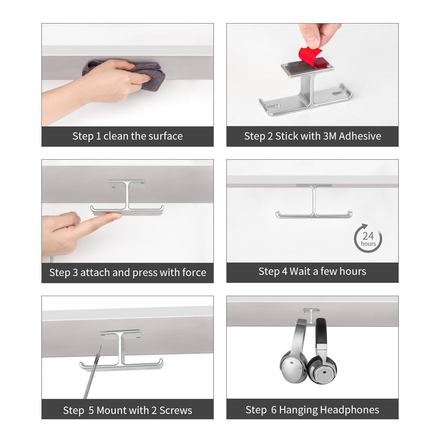 HamiltonBuhl Hook - It Dual Headphone/Headset Hanger with 3M Adhesive and Screws (HML - HP - HOOK) - SchoolOutlet