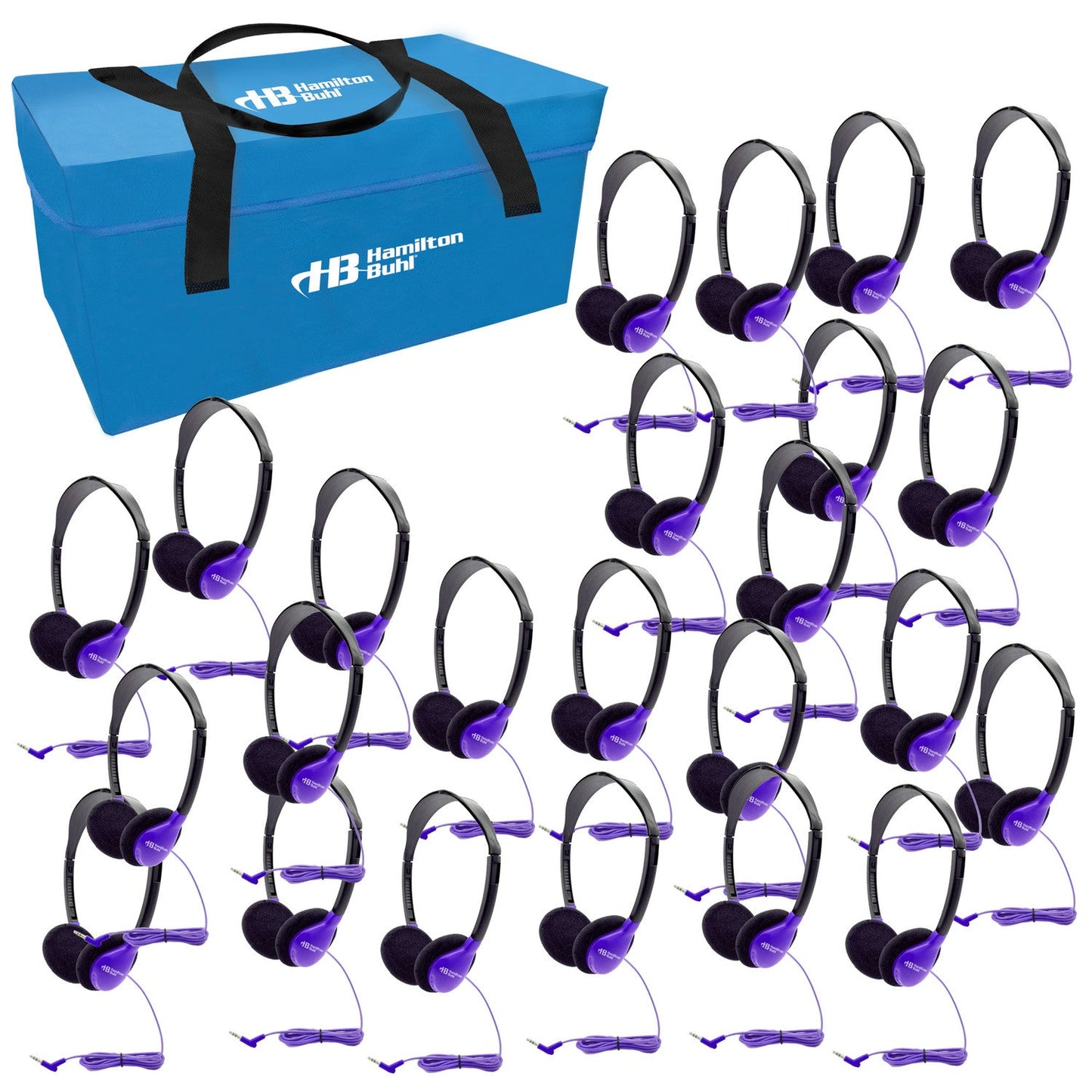 HamiltonBuhl Lab Pack with 24 SchoolMate HA2 Personal - Sized Headphones and Carry Case (HML - LCP/24/HA2 - XXX) - SchoolOutlet