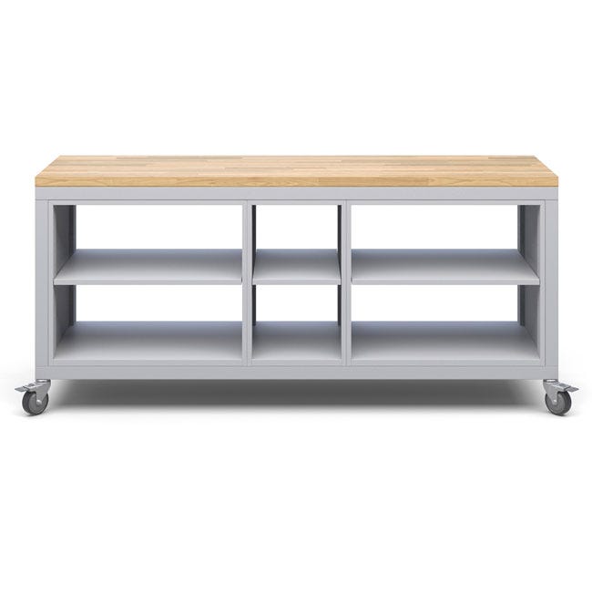 Haskell Education Explorer Cargo Cart with Triple Open Shelf Modules, Butcher Block Top, Locking Casters 77.5"W x 22"D x 35.5"H (HAS - CG2S2SS2.2277) - SchoolOutlet