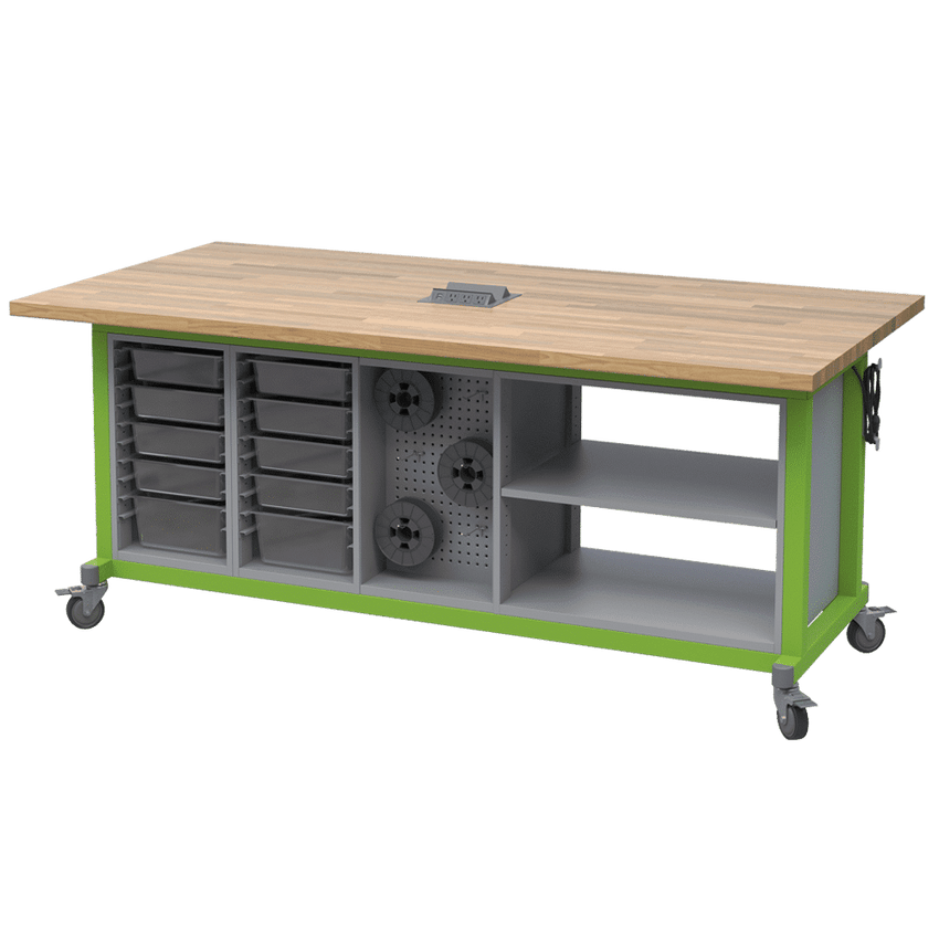 Haskell Education Maker Table with Butcher Block Top, Locking Caster - 36.5"H x 84"W x 42"D (MK1xxxxx - 4284) - SchoolOutlet