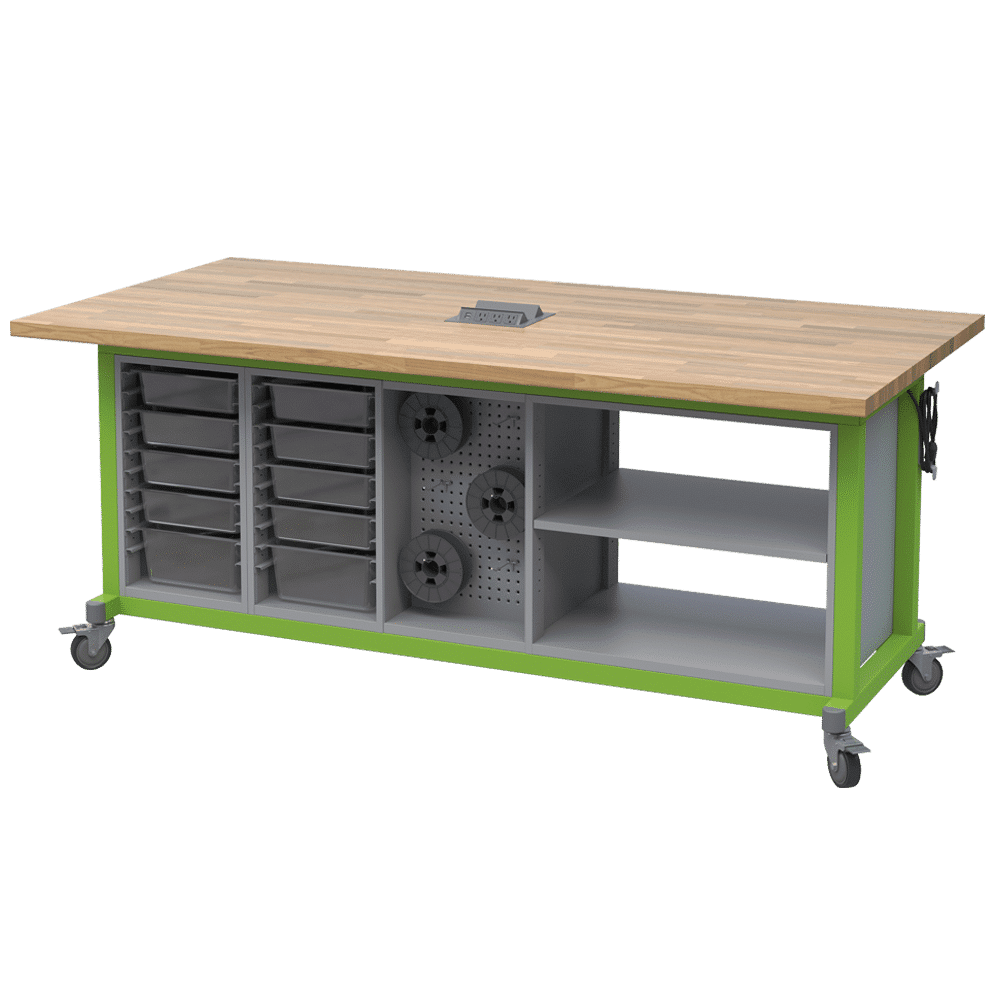 Haskell Education Maker Table with Butcher Block Top, Locking Caster - 36.5"H x 84"W x 42"D (MK1xxxxx - 4284) - SchoolOutlet