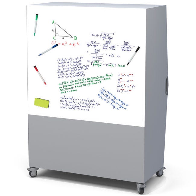 Haskell Education Explorer Tall Storage Cart with 1 fixed, 6 Adjustable Shelves, 24 - 6" bins, Magnetic Whiteboard Backing - 66"H x 47"W x 26.5"D (TSTOR02) - SchoolOutlet
