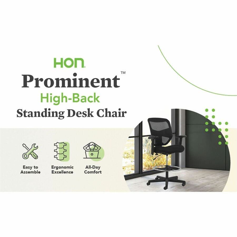 HON Prominent Task Stool High - Back Sitting Stool with Adjustable Arms and Footring (HONVL539MM10) - SchoolOutlet