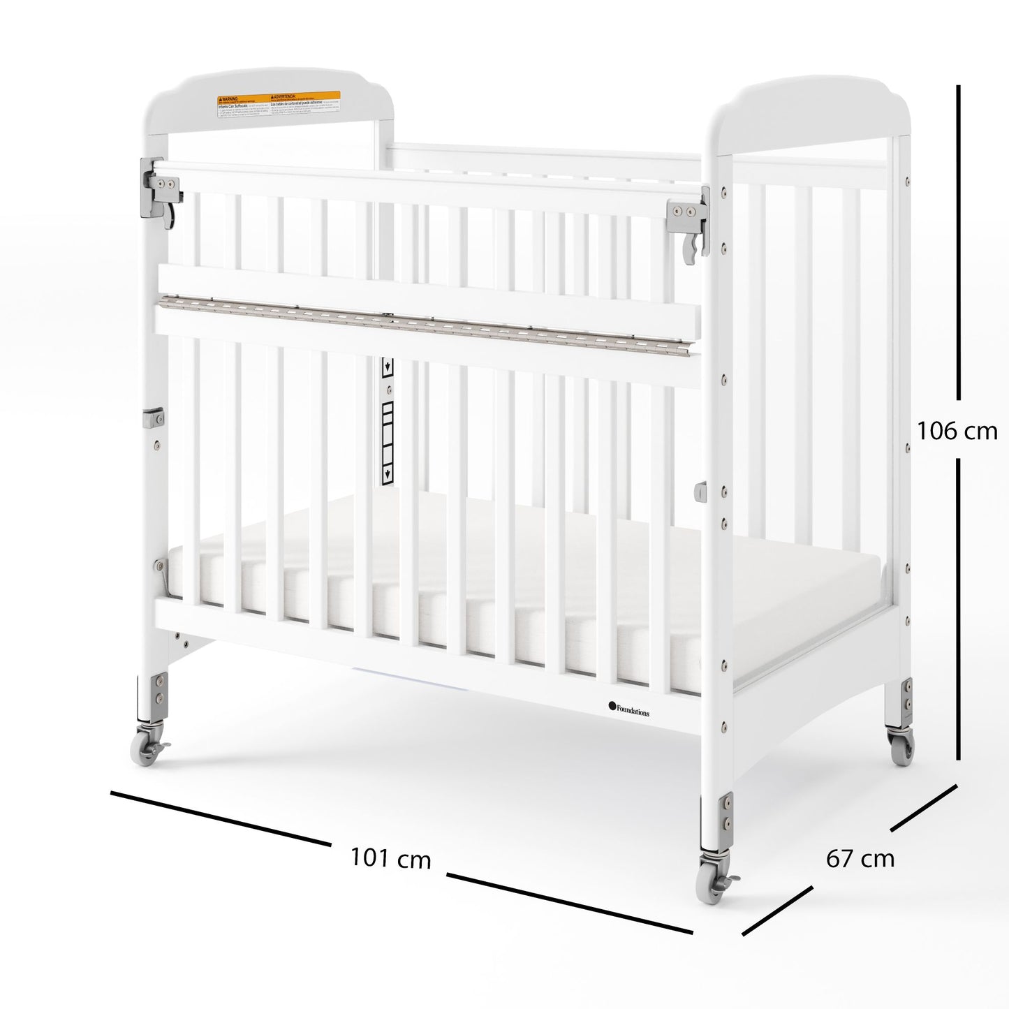 Foundations - Next Gen Serenity SafeReach Side Gate Compact Crib - Clearview (Both Ends) White (FOU-2542120)