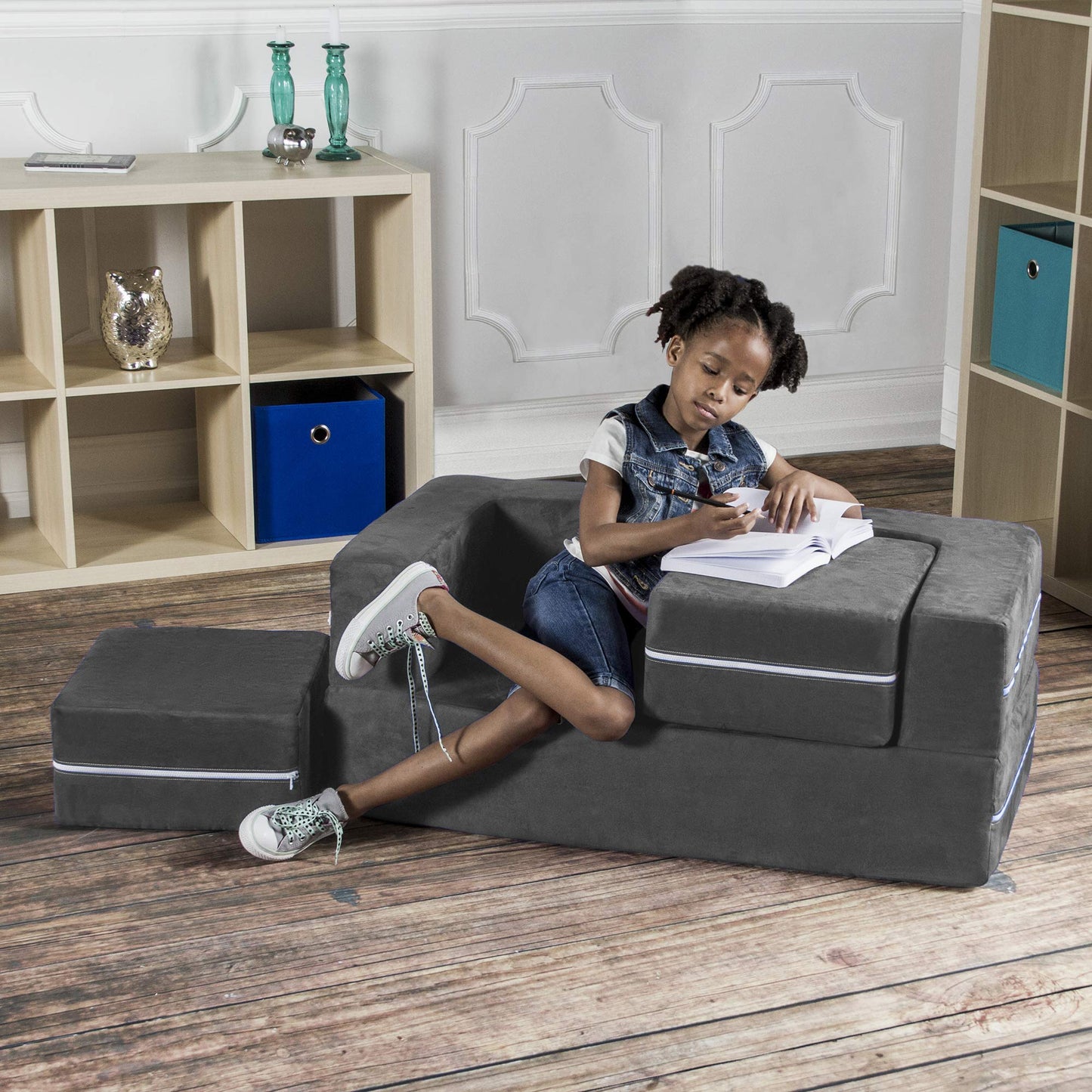 Jaxx Zipline Modular Kids Loveseat & Ottomans (16767) - SchoolOutlet