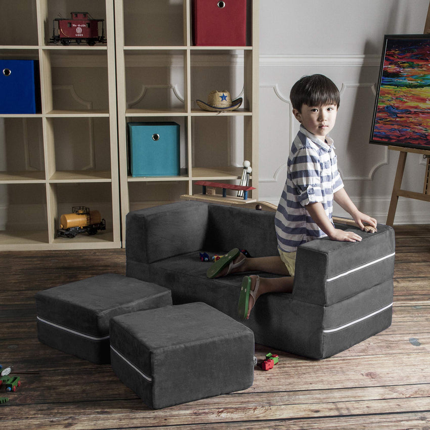 Jaxx Zipline Modular Kids Loveseat & Ottomans (16767) - SchoolOutlet