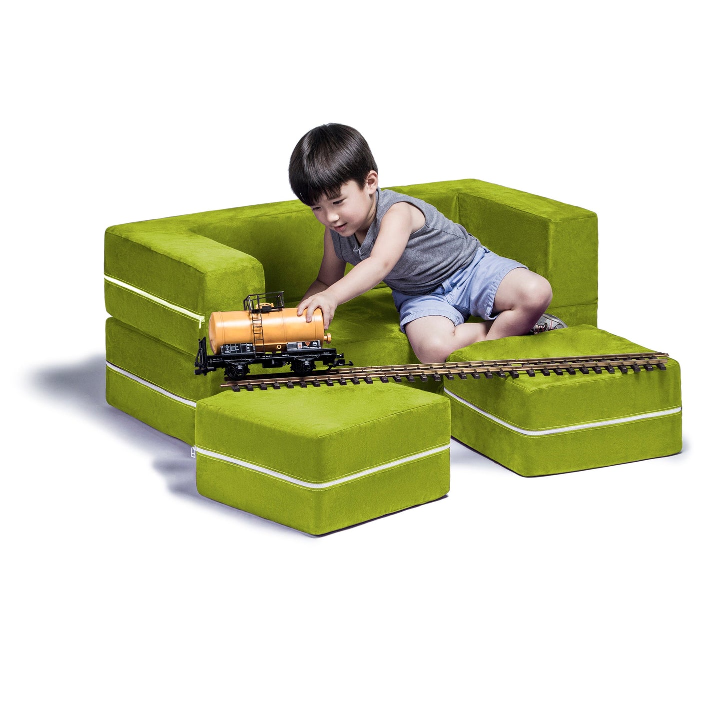 Jaxx Zipline Modular Kids Loveseat & Ottomans (16767) - SchoolOutlet
